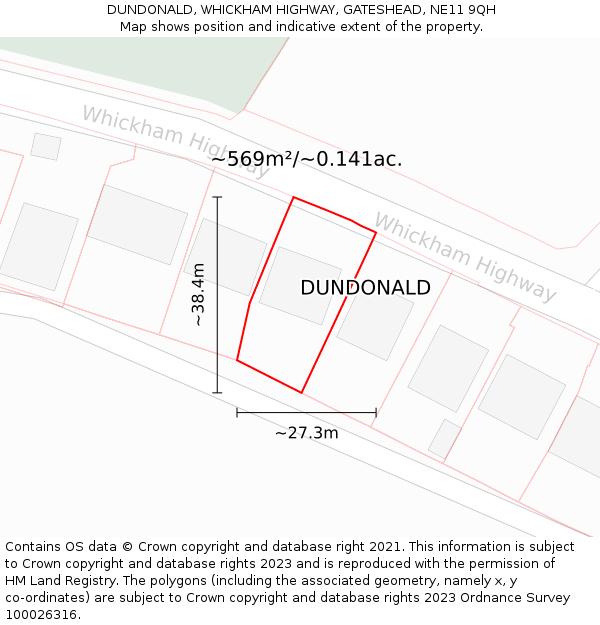 DUNDONALD, WHICKHAM HIGHWAY, GATESHEAD, NE11 9QH: Plot and title map