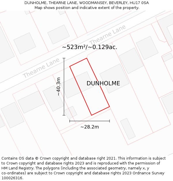 DUNHOLME, THEARNE LANE, WOODMANSEY, BEVERLEY, HU17 0SA: Plot and title map