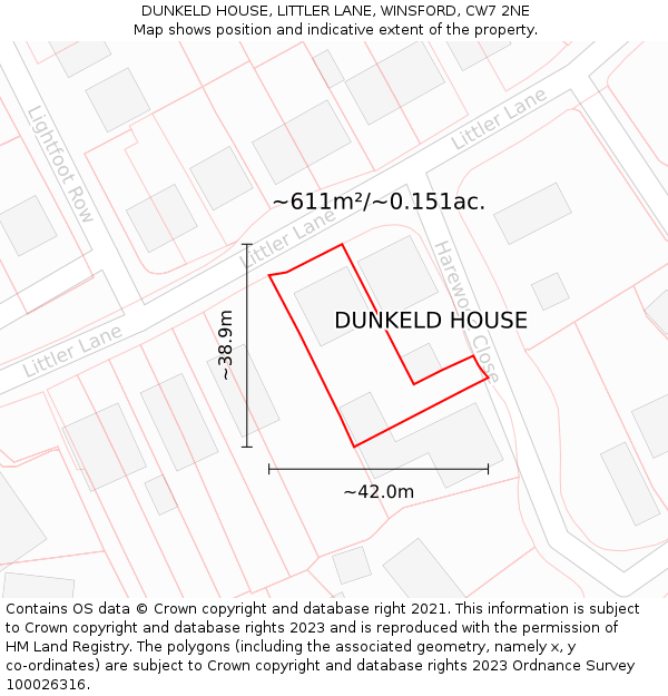 DUNKELD HOUSE, LITTLER LANE, WINSFORD, CW7 2NE: Plot and title map