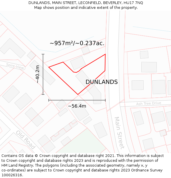 DUNLANDS, MAIN STREET, LECONFIELD, BEVERLEY, HU17 7NQ: Plot and title map