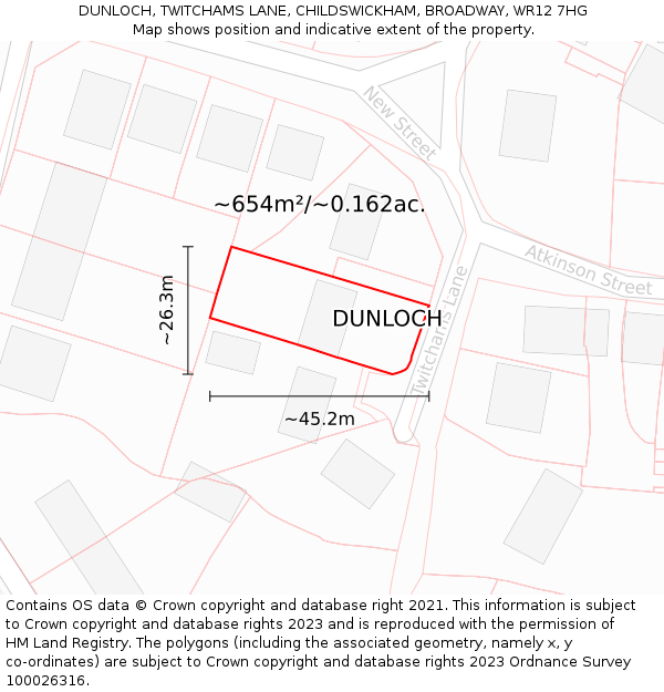 DUNLOCH, TWITCHAMS LANE, CHILDSWICKHAM, BROADWAY, WR12 7HG: Plot and title map