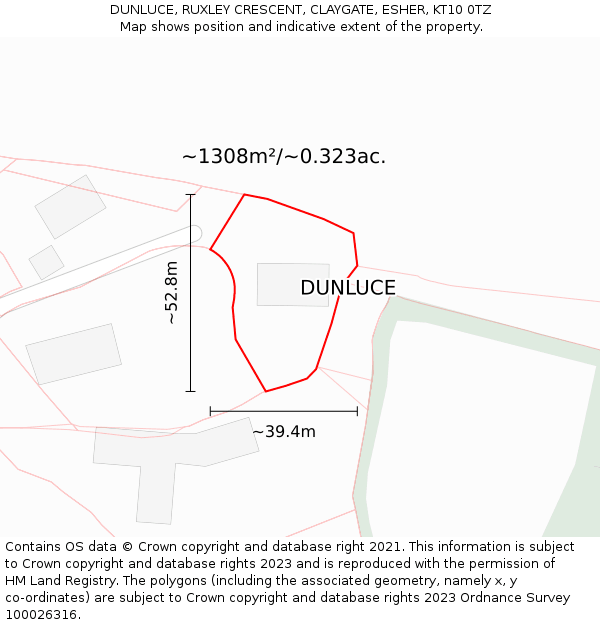 DUNLUCE, RUXLEY CRESCENT, CLAYGATE, ESHER, KT10 0TZ: Plot and title map