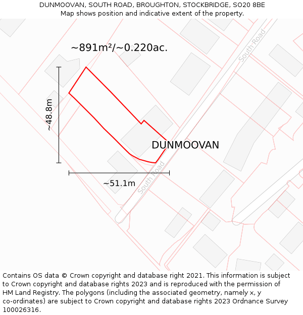 DUNMOOVAN, SOUTH ROAD, BROUGHTON, STOCKBRIDGE, SO20 8BE: Plot and title map