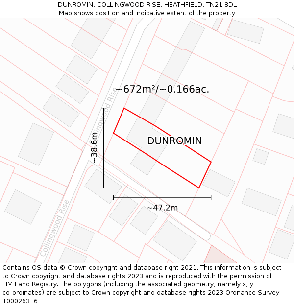 DUNROMIN, COLLINGWOOD RISE, HEATHFIELD, TN21 8DL: Plot and title map