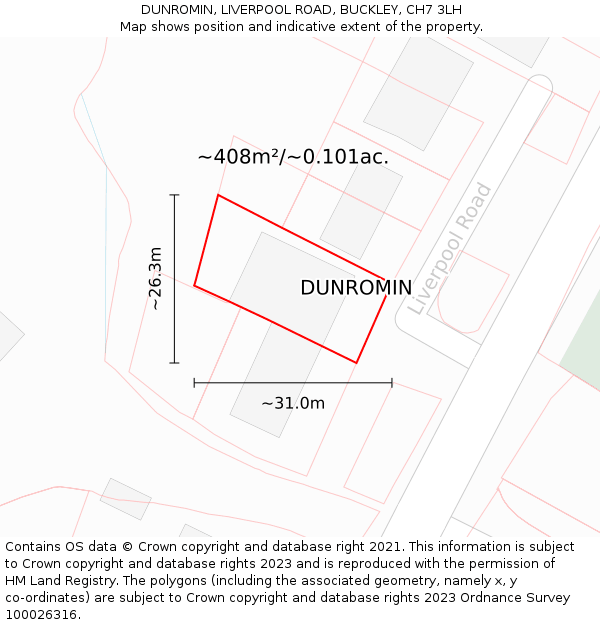 DUNROMIN, LIVERPOOL ROAD, BUCKLEY, CH7 3LH: Plot and title map