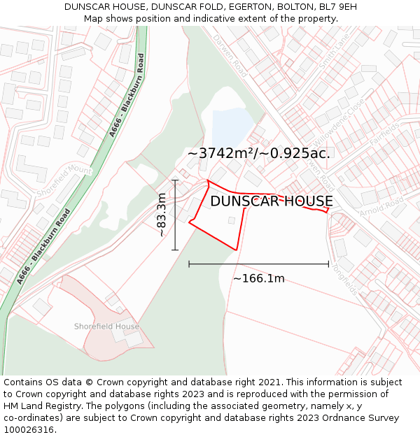 DUNSCAR HOUSE, DUNSCAR FOLD, EGERTON, BOLTON, BL7 9EH: Plot and title map