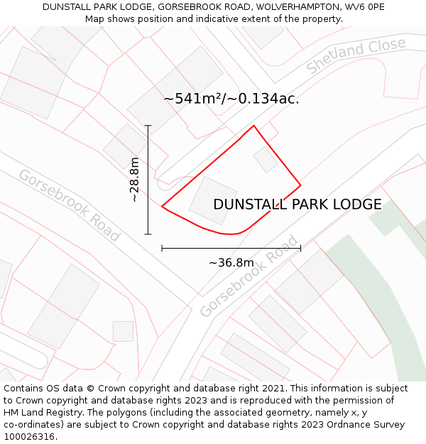 DUNSTALL PARK LODGE, GORSEBROOK ROAD, WOLVERHAMPTON, WV6 0PE: Plot and title map