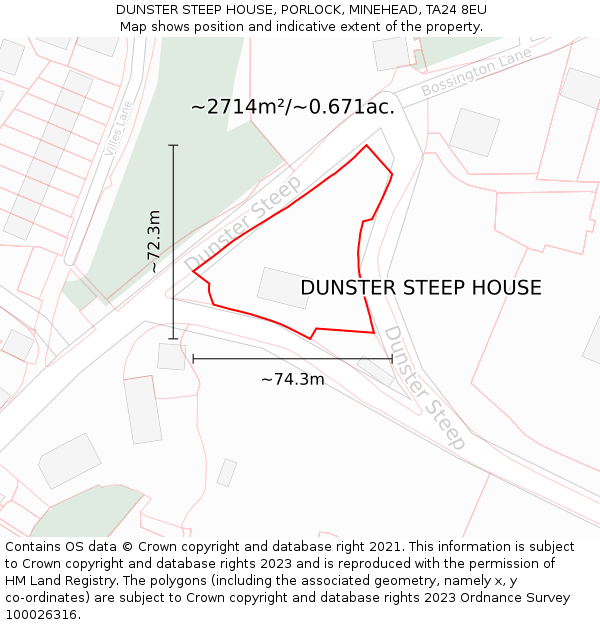 DUNSTER STEEP HOUSE, PORLOCK, MINEHEAD, TA24 8EU: Plot and title map