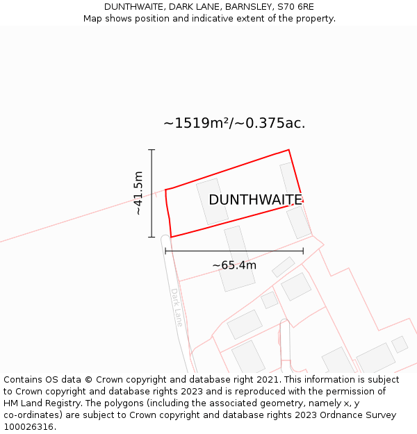 DUNTHWAITE, DARK LANE, BARNSLEY, S70 6RE: Plot and title map