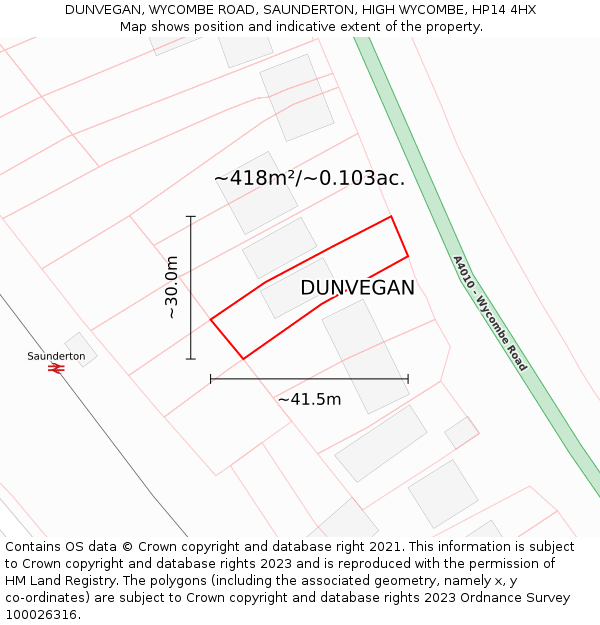 DUNVEGAN, WYCOMBE ROAD, SAUNDERTON, HIGH WYCOMBE, HP14 4HX: Plot and title map