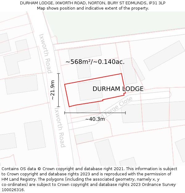 DURHAM LODGE, IXWORTH ROAD, NORTON, BURY ST EDMUNDS, IP31 3LP: Plot and title map