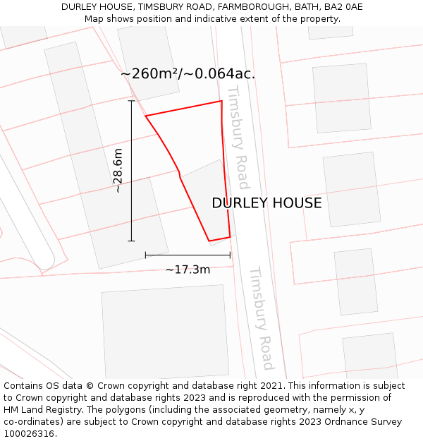DURLEY HOUSE, TIMSBURY ROAD, FARMBOROUGH, BATH, BA2 0AE: Plot and title map