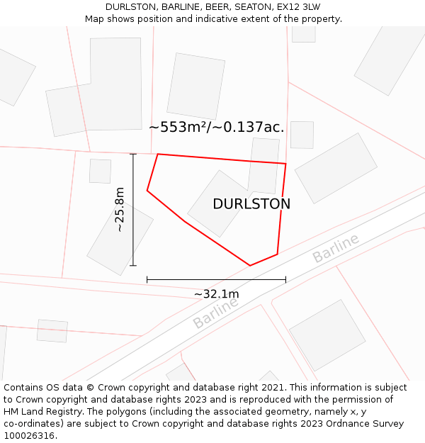 DURLSTON, BARLINE, BEER, SEATON, EX12 3LW: Plot and title map