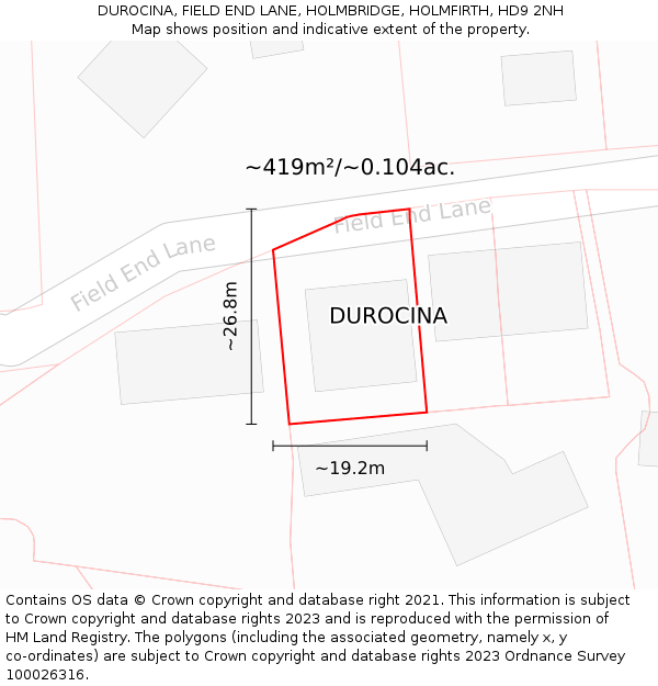 DUROCINA, FIELD END LANE, HOLMBRIDGE, HOLMFIRTH, HD9 2NH: Plot and title map