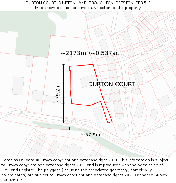 DURTON COURT, D'URTON LANE, BROUGHTON, PRESTON, PR3 5LE: Plot and title map