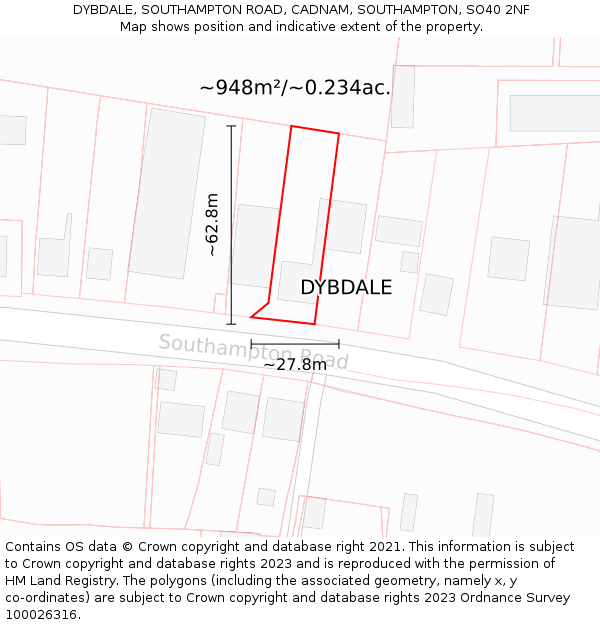 DYBDALE, SOUTHAMPTON ROAD, CADNAM, SOUTHAMPTON, SO40 2NF: Plot and title map