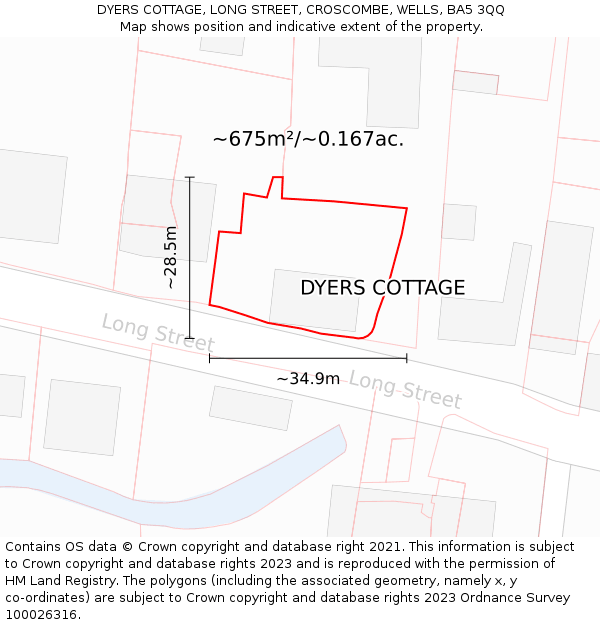 DYERS COTTAGE, LONG STREET, CROSCOMBE, WELLS, BA5 3QQ: Plot and title map