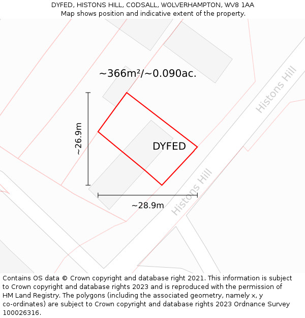 DYFED, HISTONS HILL, CODSALL, WOLVERHAMPTON, WV8 1AA: Plot and title map