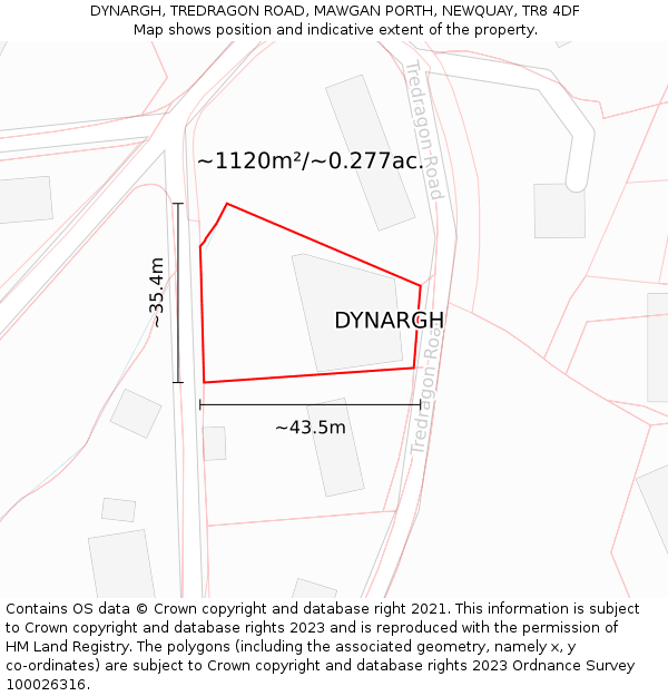 DYNARGH, TREDRAGON ROAD, MAWGAN PORTH, NEWQUAY, TR8 4DF: Plot and title map