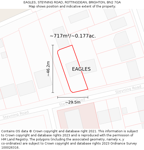 EAGLES, STEYNING ROAD, ROTTINGDEAN, BRIGHTON, BN2 7GA: Plot and title map