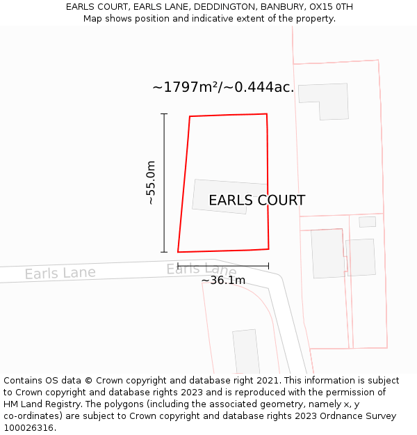 EARLS COURT, EARLS LANE, DEDDINGTON, BANBURY, OX15 0TH: Plot and title map