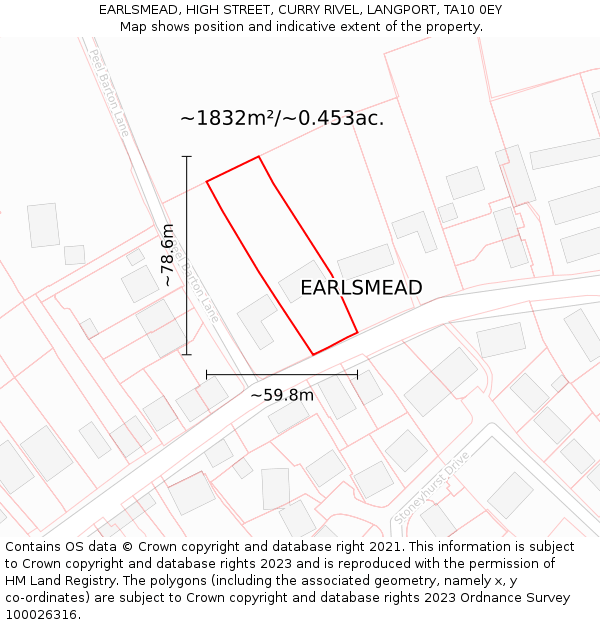 EARLSMEAD, HIGH STREET, CURRY RIVEL, LANGPORT, TA10 0EY: Plot and title map