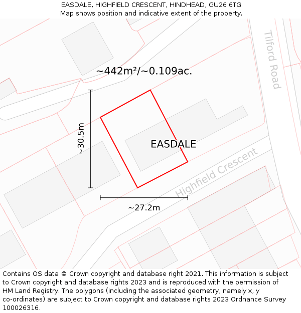 EASDALE, HIGHFIELD CRESCENT, HINDHEAD, GU26 6TG: Plot and title map