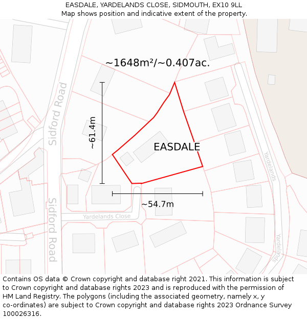 EASDALE, YARDELANDS CLOSE, SIDMOUTH, EX10 9LL: Plot and title map