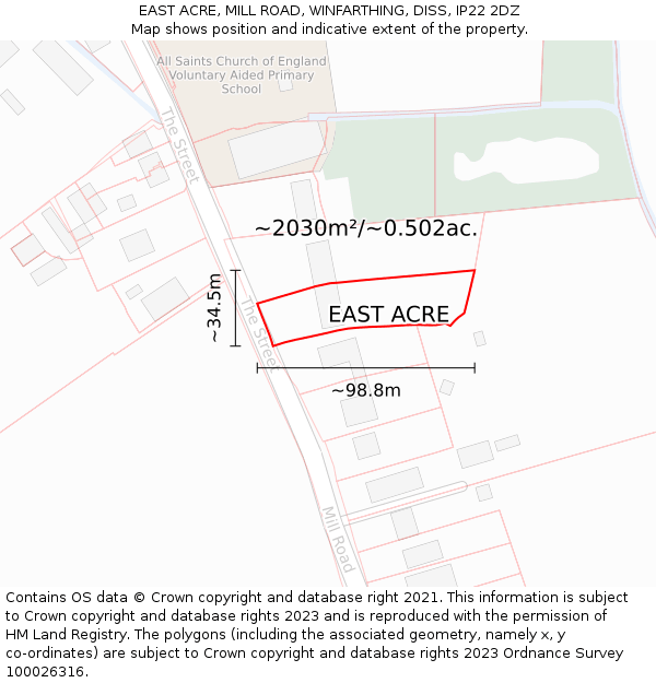 EAST ACRE, MILL ROAD, WINFARTHING, DISS, IP22 2DZ: Plot and title map