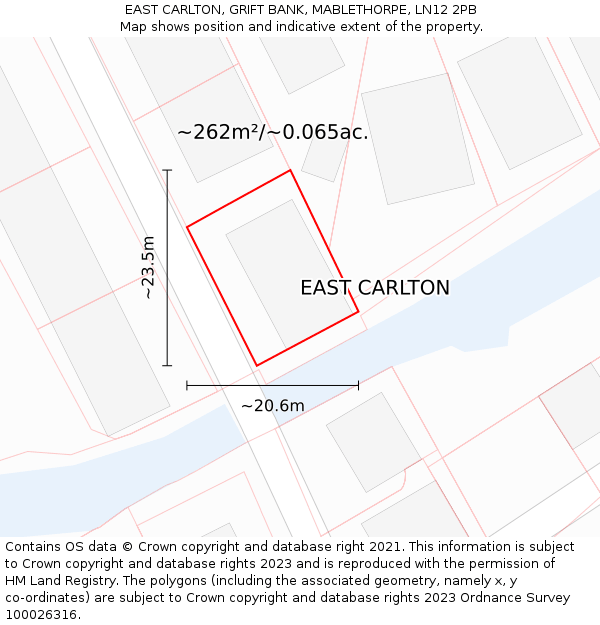 EAST CARLTON, GRIFT BANK, MABLETHORPE, LN12 2PB: Plot and title map