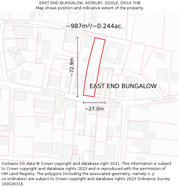 EAST END BUNGALOW, ASSELBY, GOOLE, DN14 7HB: Plot and title map
