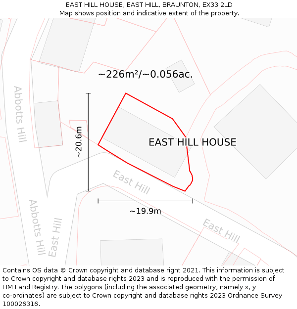 EAST HILL HOUSE, EAST HILL, BRAUNTON, EX33 2LD: Plot and title map