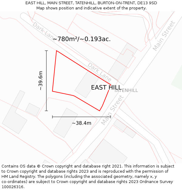 EAST HILL, MAIN STREET, TATENHILL, BURTON-ON-TRENT, DE13 9SD: Plot and title map