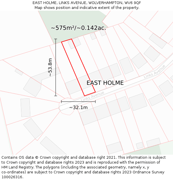 EAST HOLME, LINKS AVENUE, WOLVERHAMPTON, WV6 9QF: Plot and title map