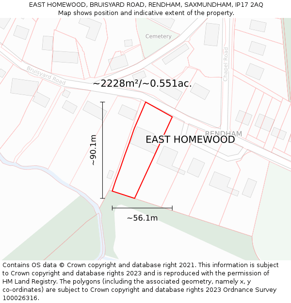 EAST HOMEWOOD, BRUISYARD ROAD, RENDHAM, SAXMUNDHAM, IP17 2AQ: Plot and title map