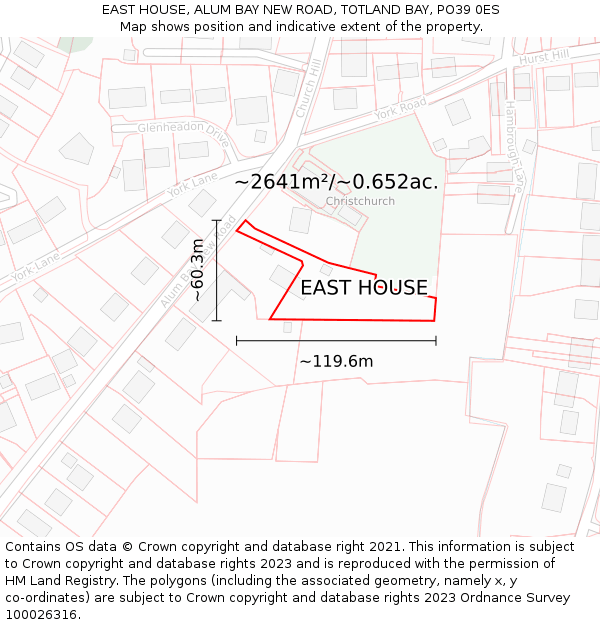 EAST HOUSE, ALUM BAY NEW ROAD, TOTLAND BAY, PO39 0ES: Plot and title map