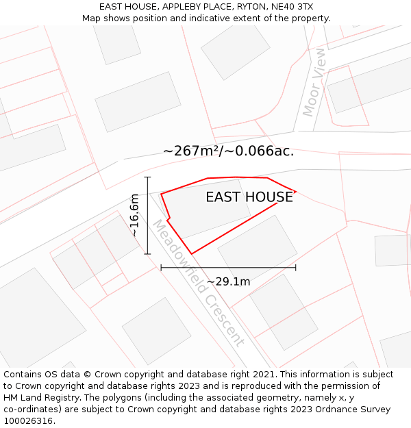 EAST HOUSE, APPLEBY PLACE, RYTON, NE40 3TX: Plot and title map