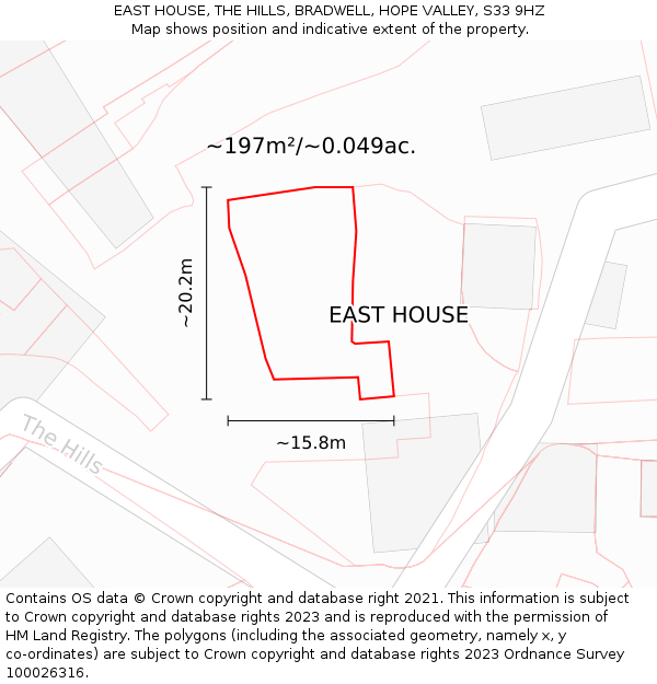 EAST HOUSE, THE HILLS, BRADWELL, HOPE VALLEY, S33 9HZ: Plot and title map