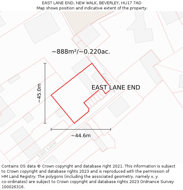 EAST LANE END, NEW WALK, BEVERLEY, HU17 7AD: Plot and title map