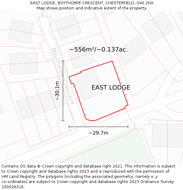 EAST LODGE, BOYTHORPE CRESCENT, CHESTERFIELD, S40 2NX: Plot and title map