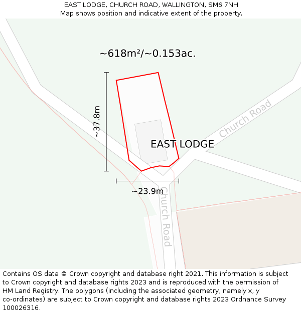 EAST LODGE, CHURCH ROAD, WALLINGTON, SM6 7NH: Plot and title map