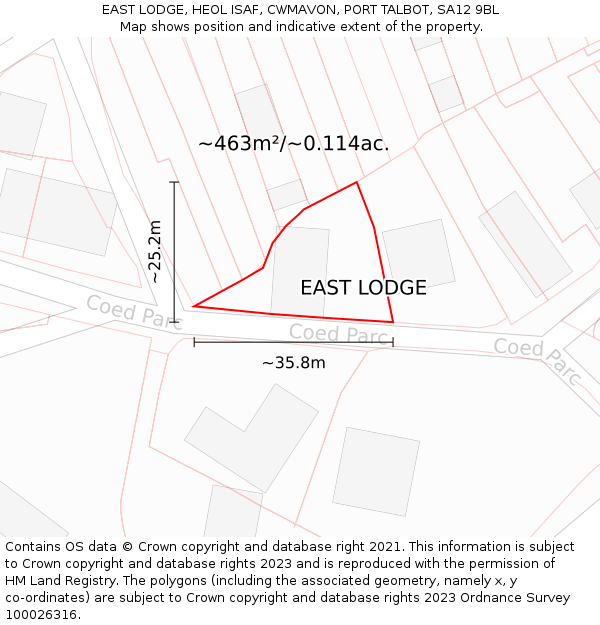 EAST LODGE, HEOL ISAF, CWMAVON, PORT TALBOT, SA12 9BL: Plot and title map