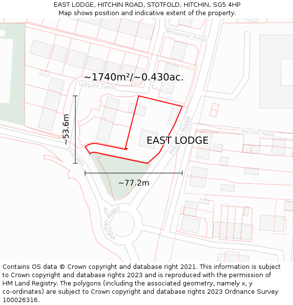 EAST LODGE, HITCHIN ROAD, STOTFOLD, HITCHIN, SG5 4HP: Plot and title map