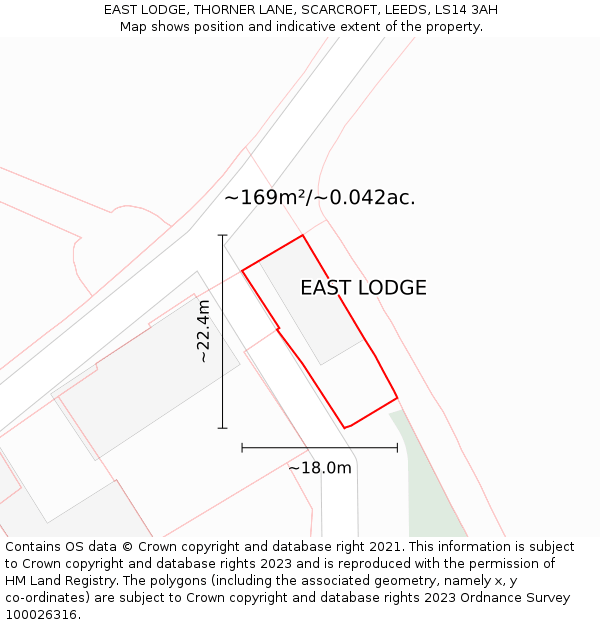 EAST LODGE, THORNER LANE, SCARCROFT, LEEDS, LS14 3AH: Plot and title map