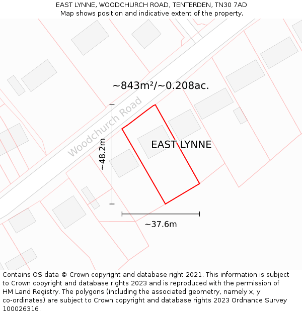 EAST LYNNE, WOODCHURCH ROAD, TENTERDEN, TN30 7AD: Plot and title map