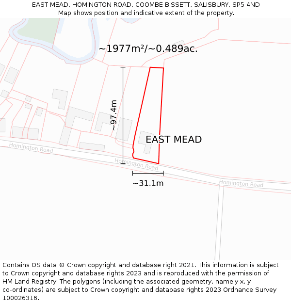 EAST MEAD, HOMINGTON ROAD, COOMBE BISSETT, SALISBURY, SP5 4ND: Plot and title map