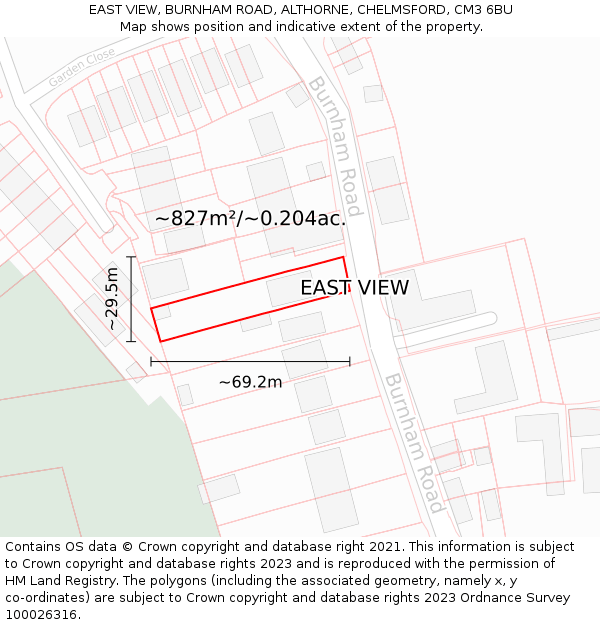 EAST VIEW, BURNHAM ROAD, ALTHORNE, CHELMSFORD, CM3 6BU: Plot and title map