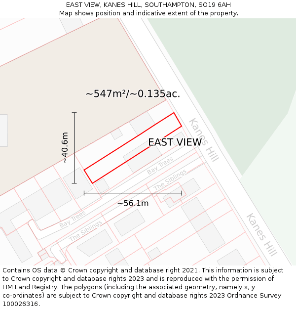 EAST VIEW, KANES HILL, SOUTHAMPTON, SO19 6AH: Plot and title map