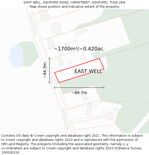 EAST WELL, ASHFORD ROAD, HAMSTREET, ASHFORD, TN26 2EW: Plot and title map