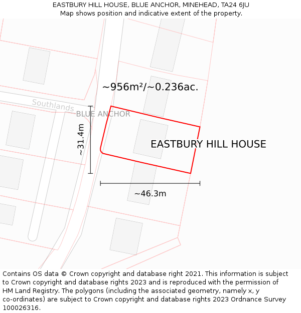 EASTBURY HILL HOUSE, BLUE ANCHOR, MINEHEAD, TA24 6JU: Plot and title map